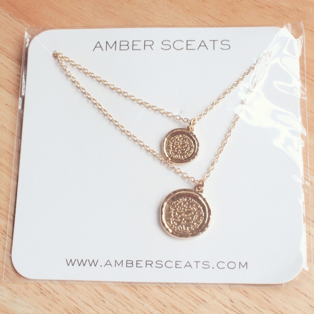 Amber Sceats Gold Medallion Coin Double Chain Necklace Gold Plated